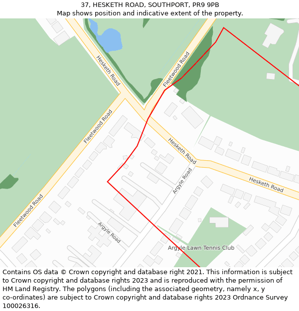 37, HESKETH ROAD, SOUTHPORT, PR9 9PB: Location map and indicative extent of plot