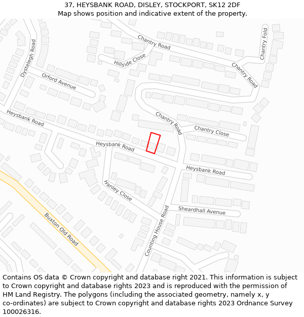 37, HEYSBANK ROAD, DISLEY, STOCKPORT, SK12 2DF: Location map and indicative extent of plot