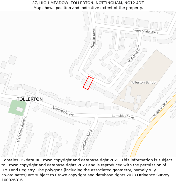 37, HIGH MEADOW, TOLLERTON, NOTTINGHAM, NG12 4DZ: Location map and indicative extent of plot