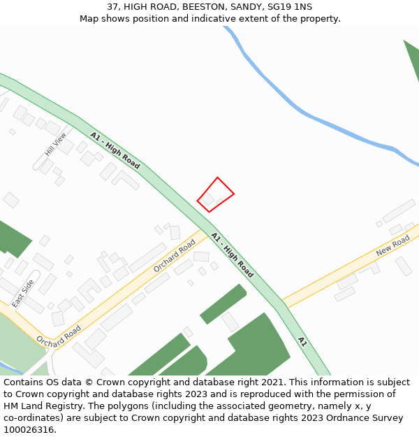 37, HIGH ROAD, BEESTON, SANDY, SG19 1NS: Location map and indicative extent of plot