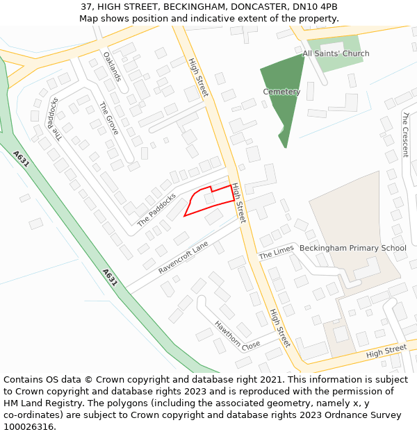 37, HIGH STREET, BECKINGHAM, DONCASTER, DN10 4PB: Location map and indicative extent of plot