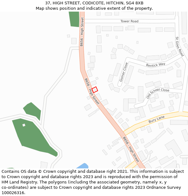 37, HIGH STREET, CODICOTE, HITCHIN, SG4 8XB: Location map and indicative extent of plot