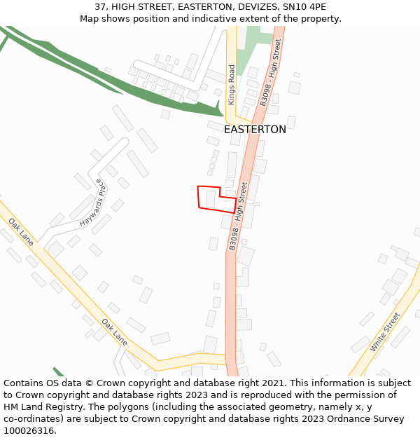 37, HIGH STREET, EASTERTON, DEVIZES, SN10 4PE: Location map and indicative extent of plot