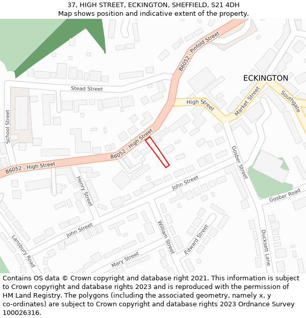 37, HIGH STREET, ECKINGTON, SHEFFIELD, S21 4DH: Location map and indicative extent of plot