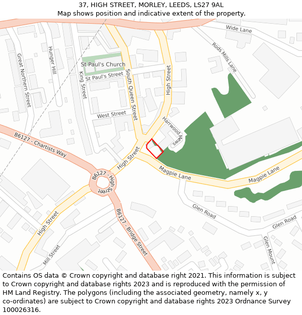 37, HIGH STREET, MORLEY, LEEDS, LS27 9AL: Location map and indicative extent of plot