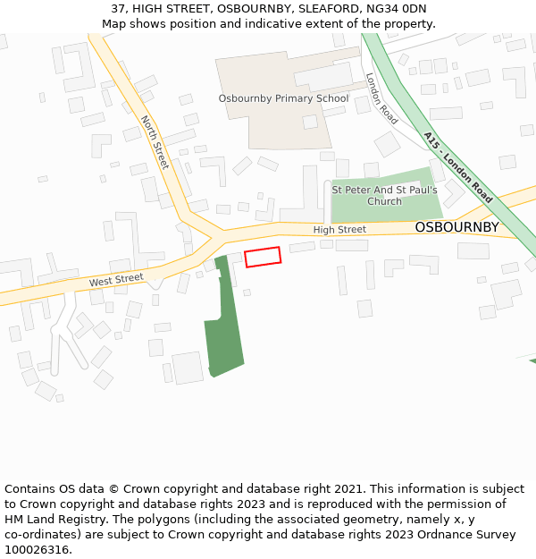 37, HIGH STREET, OSBOURNBY, SLEAFORD, NG34 0DN: Location map and indicative extent of plot