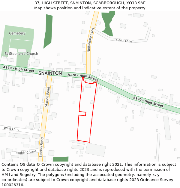 37, HIGH STREET, SNAINTON, SCARBOROUGH, YO13 9AE: Location map and indicative extent of plot