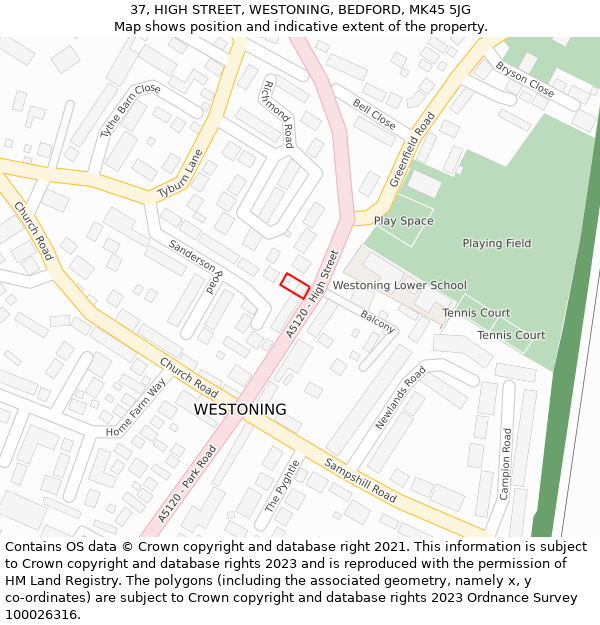 37, HIGH STREET, WESTONING, BEDFORD, MK45 5JG: Location map and indicative extent of plot