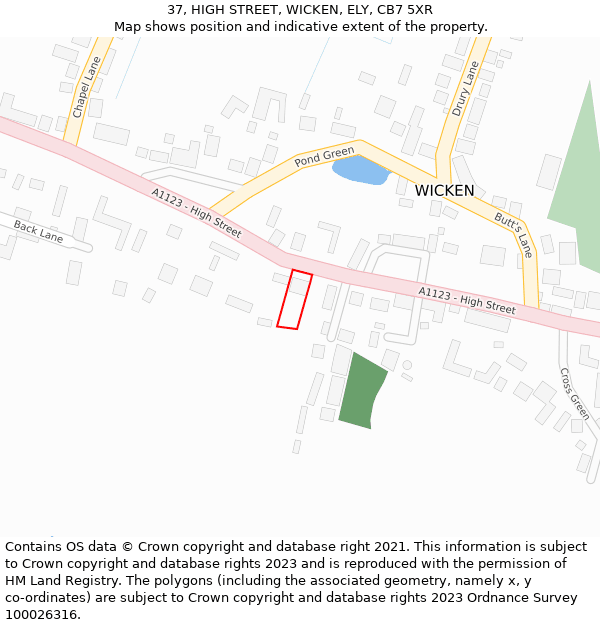 37, HIGH STREET, WICKEN, ELY, CB7 5XR: Location map and indicative extent of plot