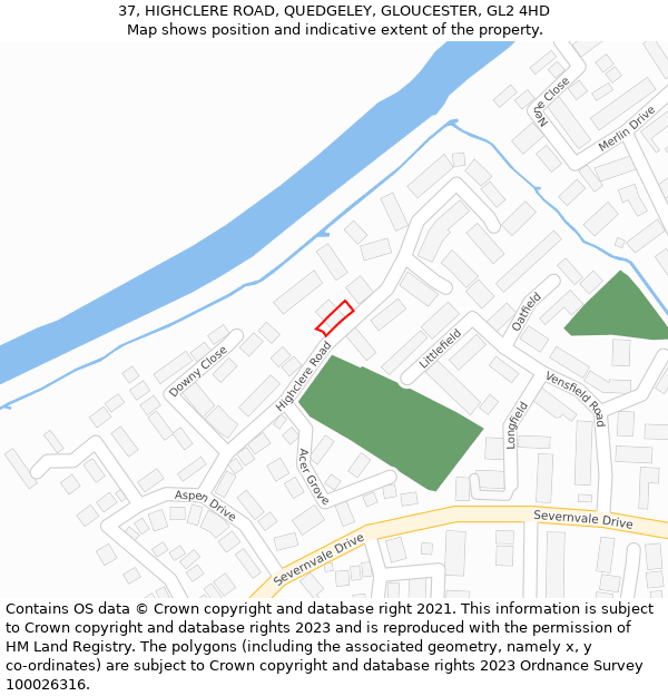 37, HIGHCLERE ROAD, QUEDGELEY, GLOUCESTER, GL2 4HD: Location map and indicative extent of plot