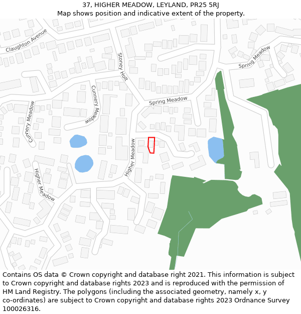 37, HIGHER MEADOW, LEYLAND, PR25 5RJ: Location map and indicative extent of plot