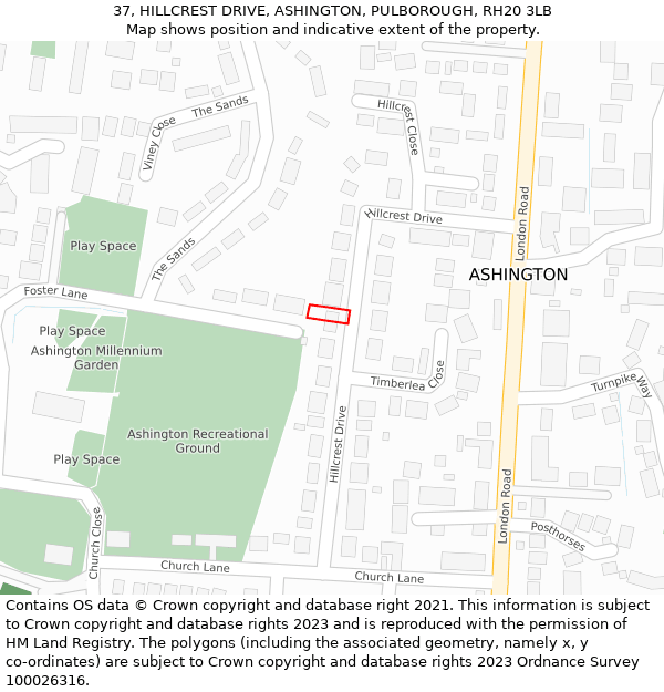 37, HILLCREST DRIVE, ASHINGTON, PULBOROUGH, RH20 3LB: Location map and indicative extent of plot