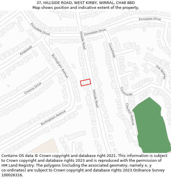 37, HILLSIDE ROAD, WEST KIRBY, WIRRAL, CH48 8BD: Location map and indicative extent of plot