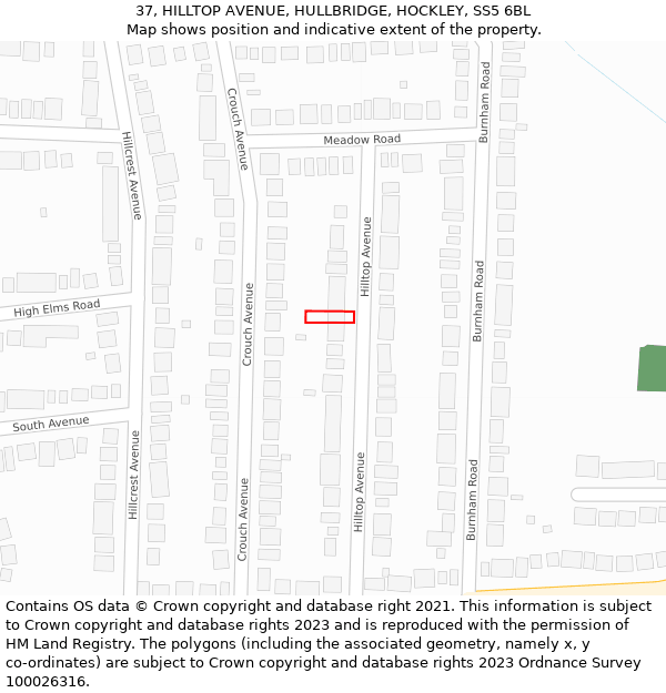 37, HILLTOP AVENUE, HULLBRIDGE, HOCKLEY, SS5 6BL: Location map and indicative extent of plot