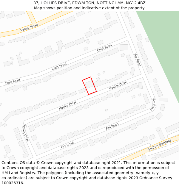 37, HOLLIES DRIVE, EDWALTON, NOTTINGHAM, NG12 4BZ: Location map and indicative extent of plot
