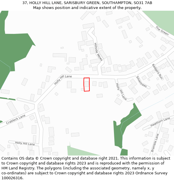 37, HOLLY HILL LANE, SARISBURY GREEN, SOUTHAMPTON, SO31 7AB: Location map and indicative extent of plot