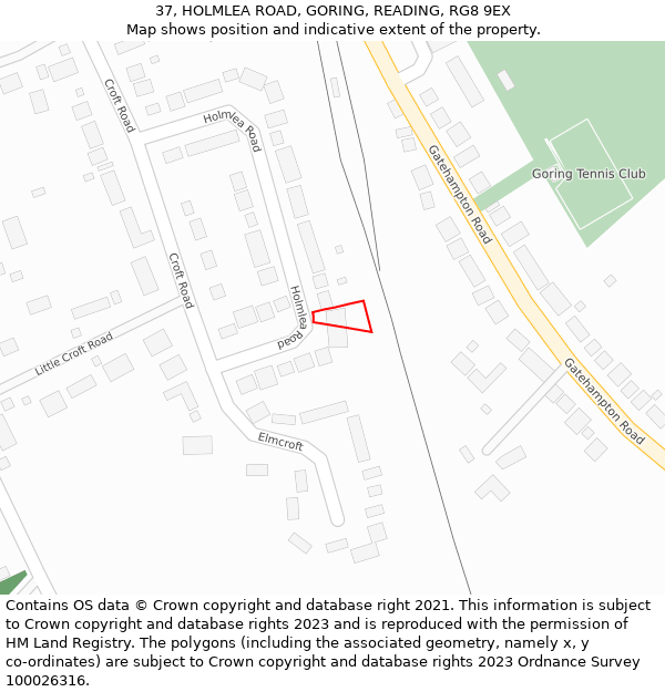 37, HOLMLEA ROAD, GORING, READING, RG8 9EX: Location map and indicative extent of plot