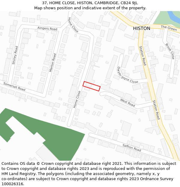 37, HOME CLOSE, HISTON, CAMBRIDGE, CB24 9JL: Location map and indicative extent of plot