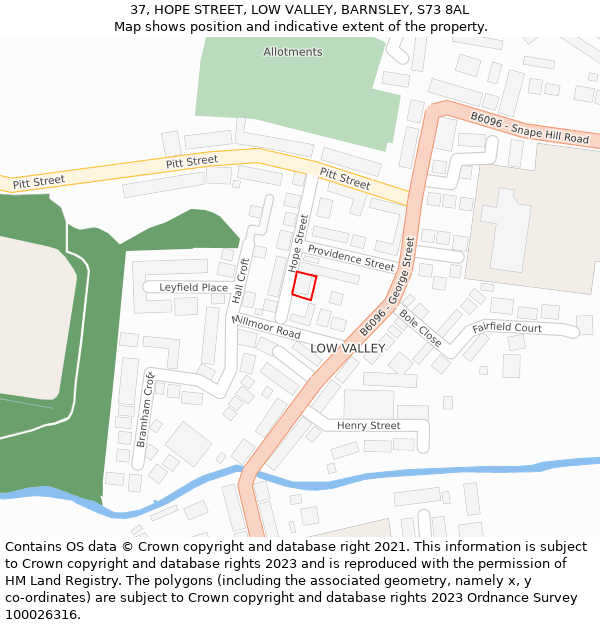 37, HOPE STREET, LOW VALLEY, BARNSLEY, S73 8AL: Location map and indicative extent of plot