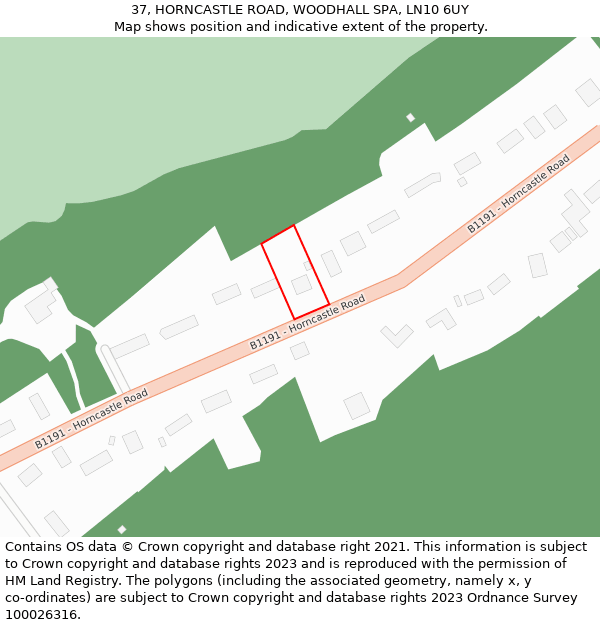 37, HORNCASTLE ROAD, WOODHALL SPA, LN10 6UY: Location map and indicative extent of plot