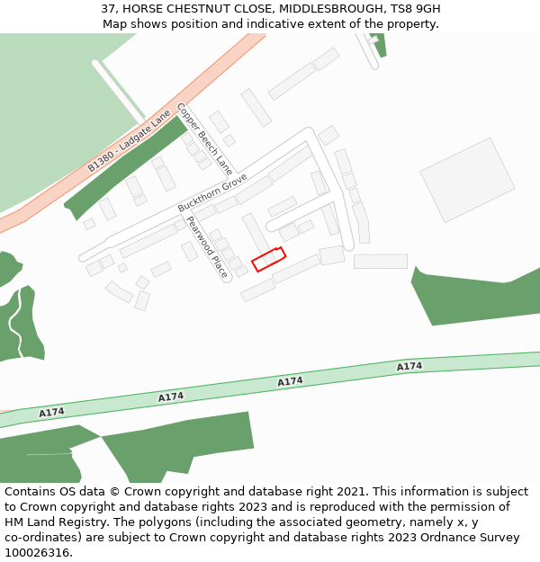 37, HORSE CHESTNUT CLOSE, MIDDLESBROUGH, TS8 9GH: Location map and indicative extent of plot