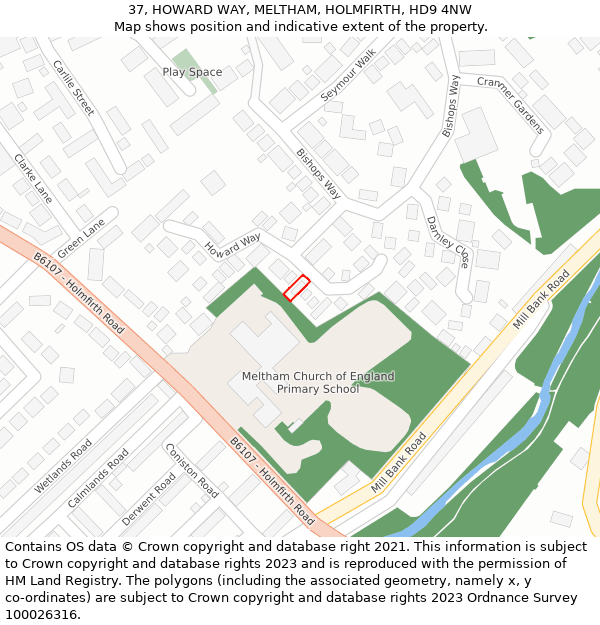 37, HOWARD WAY, MELTHAM, HOLMFIRTH, HD9 4NW: Location map and indicative extent of plot