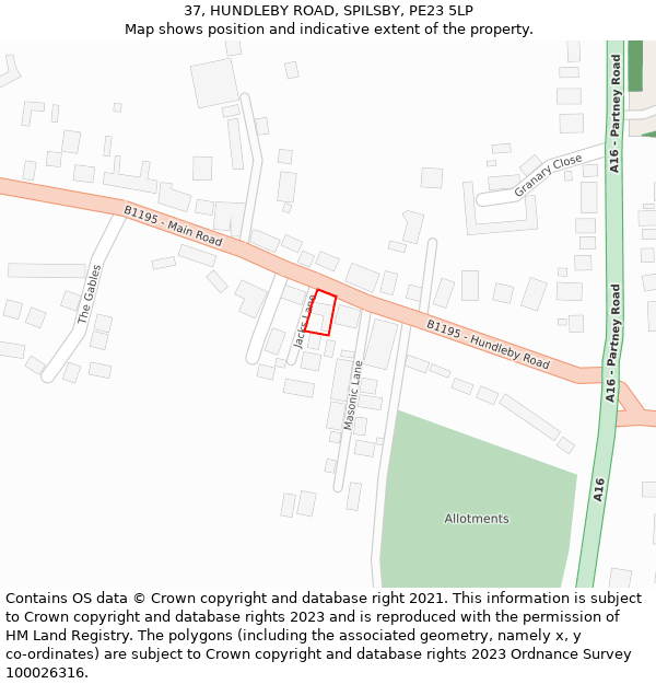 37, HUNDLEBY ROAD, SPILSBY, PE23 5LP: Location map and indicative extent of plot