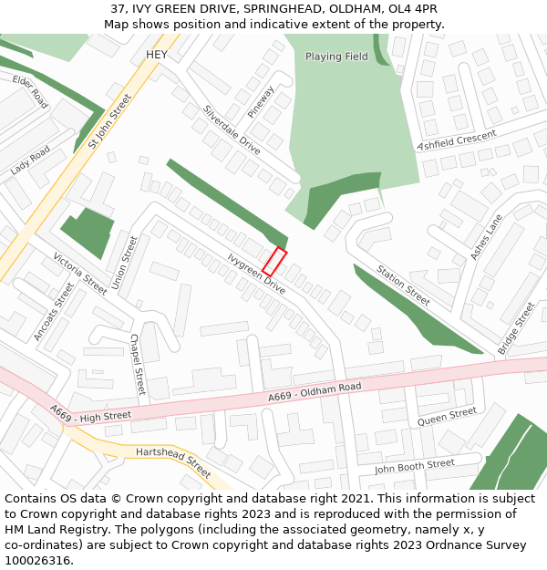 37, IVY GREEN DRIVE, SPRINGHEAD, OLDHAM, OL4 4PR: Location map and indicative extent of plot