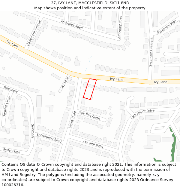 37, IVY LANE, MACCLESFIELD, SK11 8NR: Location map and indicative extent of plot