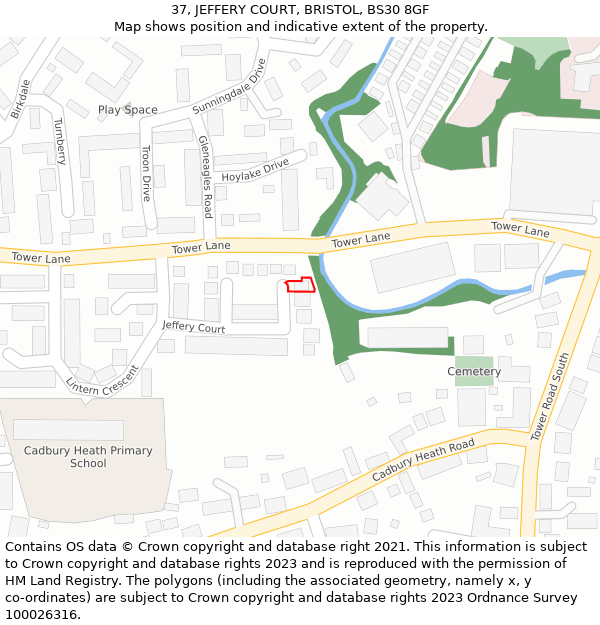 37, JEFFERY COURT, BRISTOL, BS30 8GF: Location map and indicative extent of plot