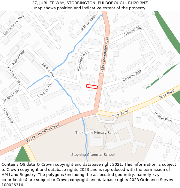 37, JUBILEE WAY, STORRINGTON, PULBOROUGH, RH20 3NZ: Location map and indicative extent of plot