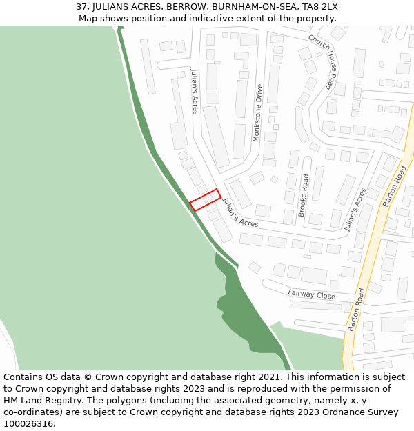 37, JULIANS ACRES, BERROW, BURNHAM-ON-SEA, TA8 2LX: Location map and indicative extent of plot