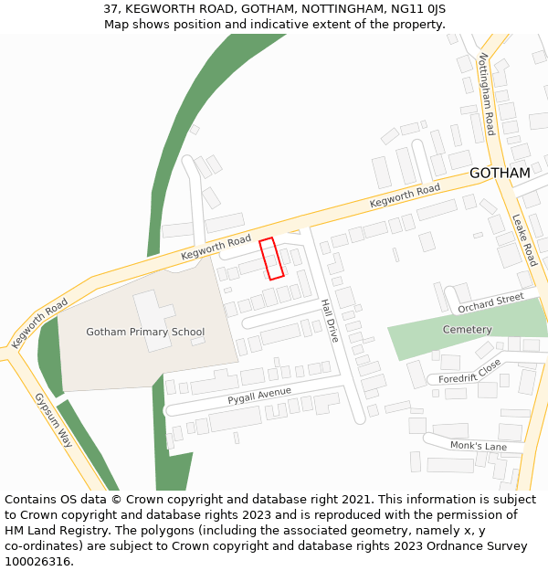 37, KEGWORTH ROAD, GOTHAM, NOTTINGHAM, NG11 0JS: Location map and indicative extent of plot