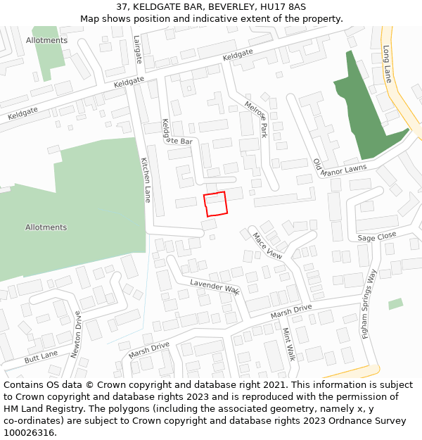 37, KELDGATE BAR, BEVERLEY, HU17 8AS: Location map and indicative extent of plot