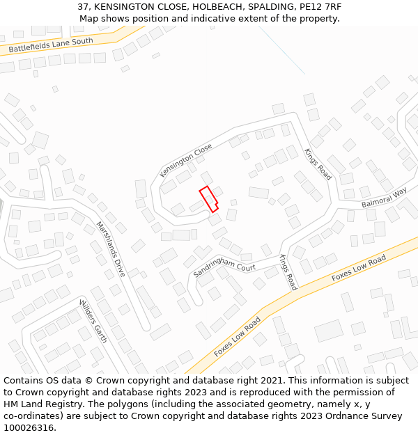 37, KENSINGTON CLOSE, HOLBEACH, SPALDING, PE12 7RF: Location map and indicative extent of plot