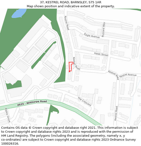 37, KESTREL ROAD, BARNSLEY, S75 1AR: Location map and indicative extent of plot