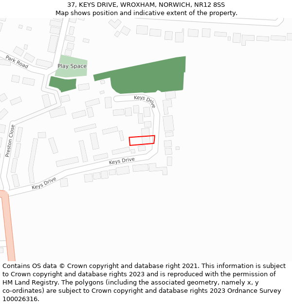 37, KEYS DRIVE, WROXHAM, NORWICH, NR12 8SS: Location map and indicative extent of plot