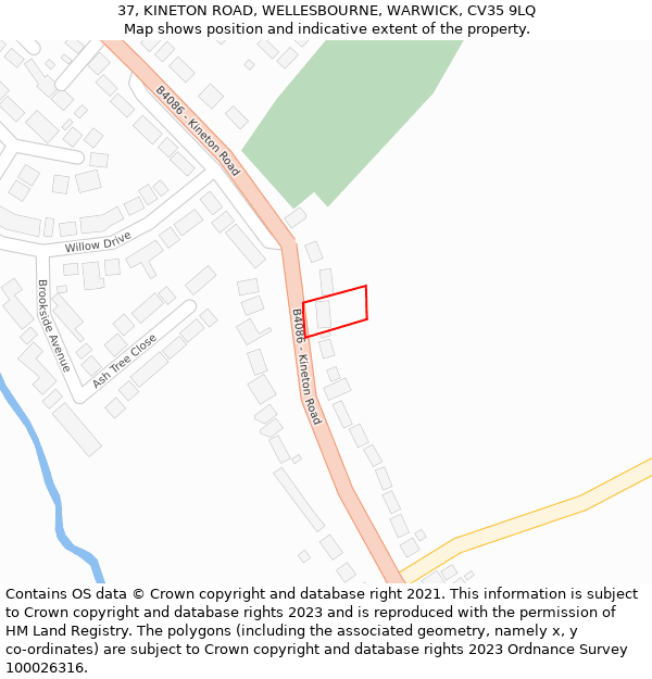 37, KINETON ROAD, WELLESBOURNE, WARWICK, CV35 9LQ: Location map and indicative extent of plot