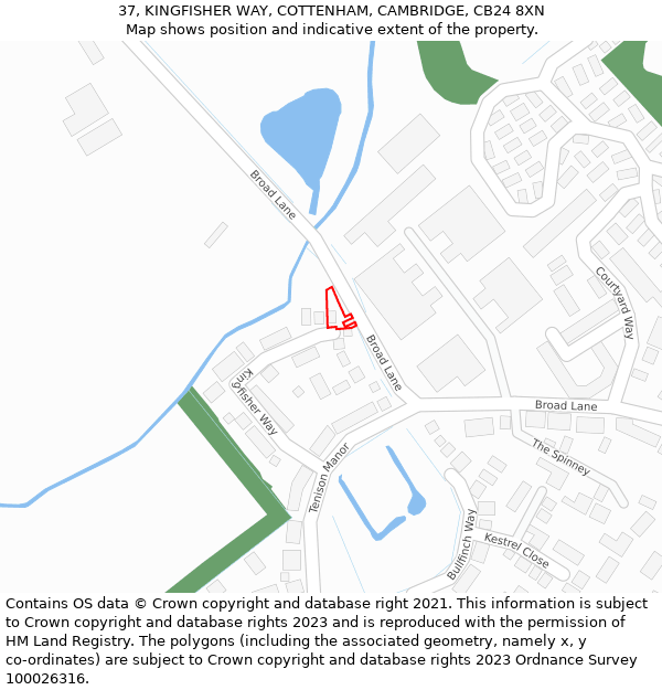 37, KINGFISHER WAY, COTTENHAM, CAMBRIDGE, CB24 8XN: Location map and indicative extent of plot