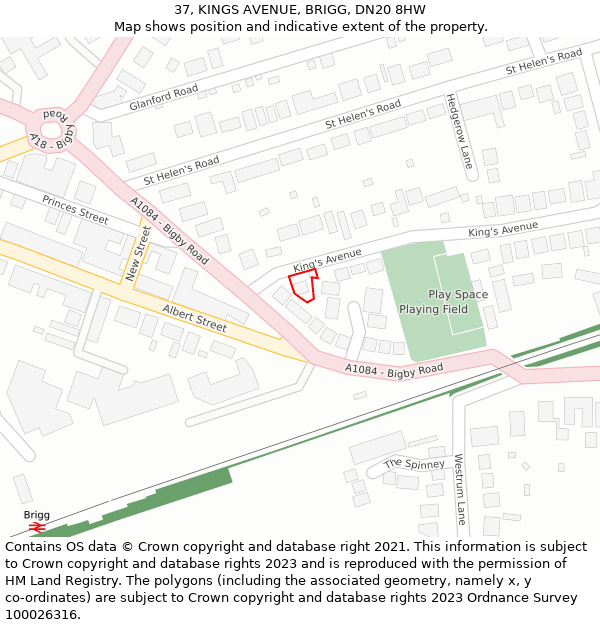 37, KINGS AVENUE, BRIGG, DN20 8HW: Location map and indicative extent of plot