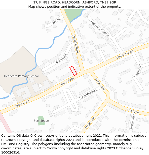 37, KINGS ROAD, HEADCORN, ASHFORD, TN27 9QP: Location map and indicative extent of plot