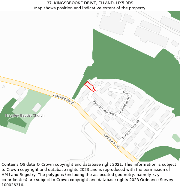 37, KINGSBROOKE DRIVE, ELLAND, HX5 0DS: Location map and indicative extent of plot