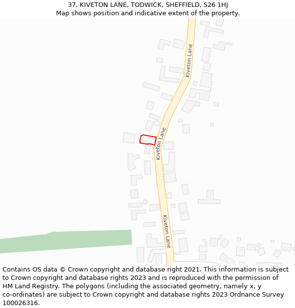 37, KIVETON LANE, TODWICK, SHEFFIELD, S26 1HJ: Location map and indicative extent of plot