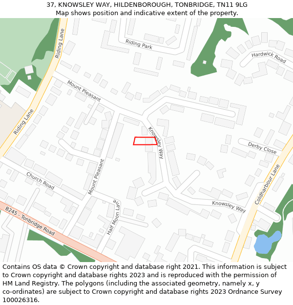 37, KNOWSLEY WAY, HILDENBOROUGH, TONBRIDGE, TN11 9LG: Location map and indicative extent of plot