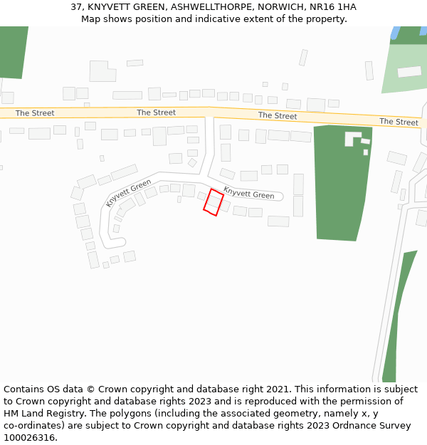 37, KNYVETT GREEN, ASHWELLTHORPE, NORWICH, NR16 1HA: Location map and indicative extent of plot