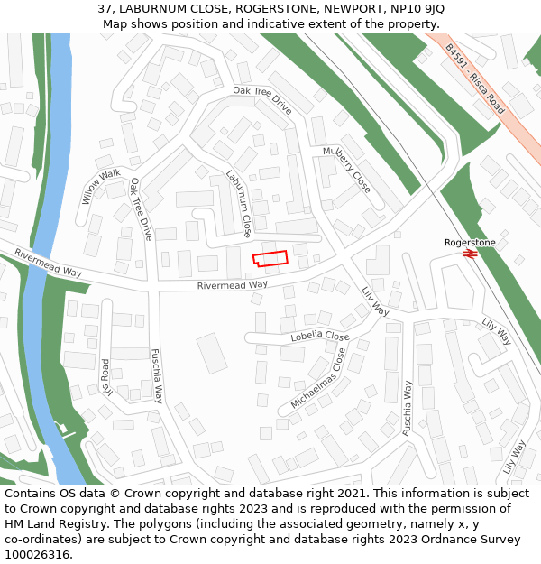 37, LABURNUM CLOSE, ROGERSTONE, NEWPORT, NP10 9JQ: Location map and indicative extent of plot