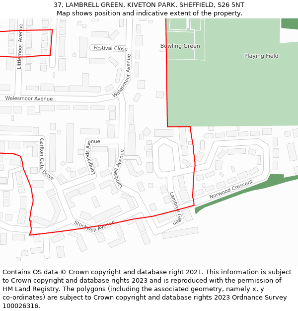 37, LAMBRELL GREEN, KIVETON PARK, SHEFFIELD, S26 5NT: Location map and indicative extent of plot