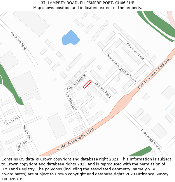 37, LAMPREY ROAD, ELLESMERE PORT, CH66 1UB: Location map and indicative extent of plot