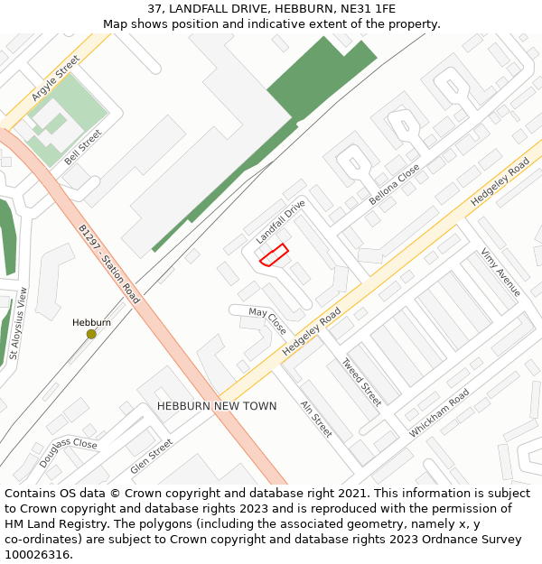 37, LANDFALL DRIVE, HEBBURN, NE31 1FE: Location map and indicative extent of plot