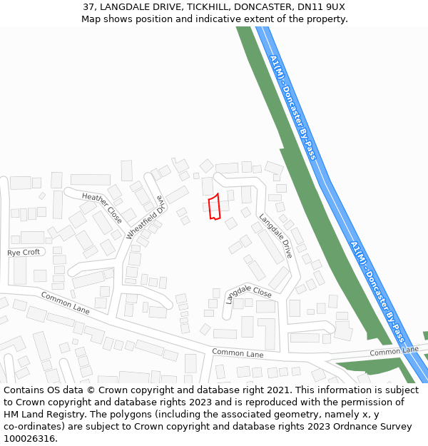 37, LANGDALE DRIVE, TICKHILL, DONCASTER, DN11 9UX: Location map and indicative extent of plot